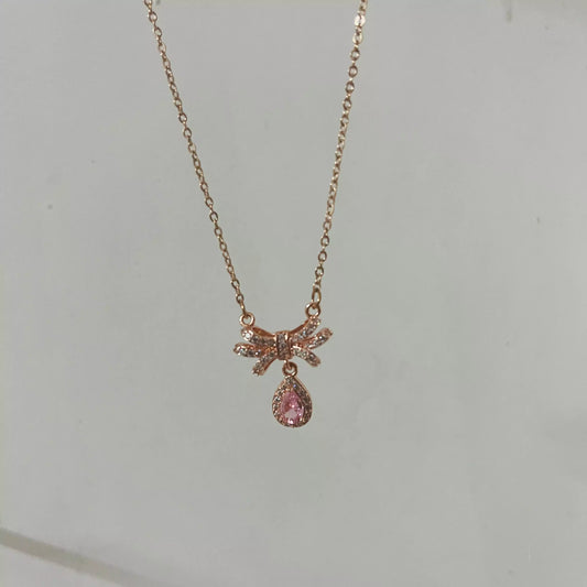 Bow Pink Drop Rosegold Necklace