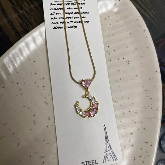 Pink Moon Heart Necklace