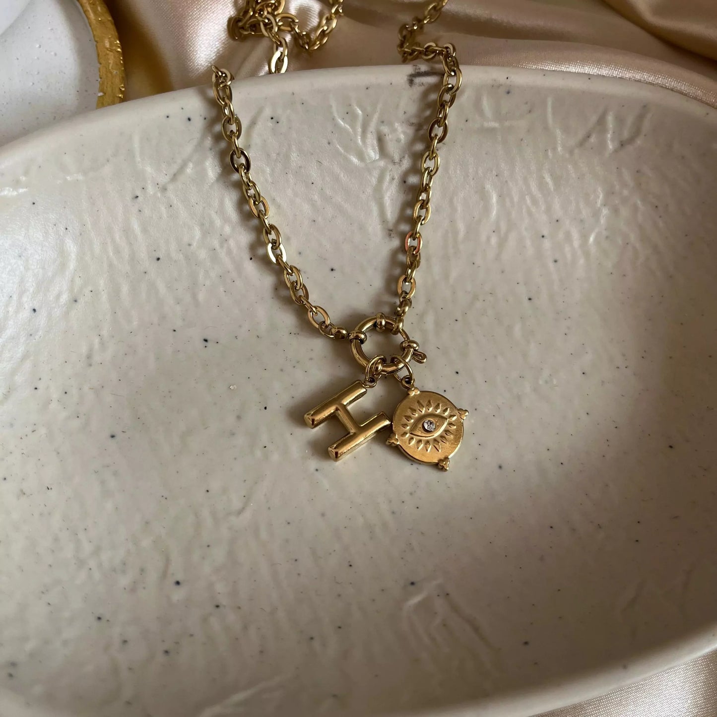 Multi Charms Necklace-20 (With Alphabet H)