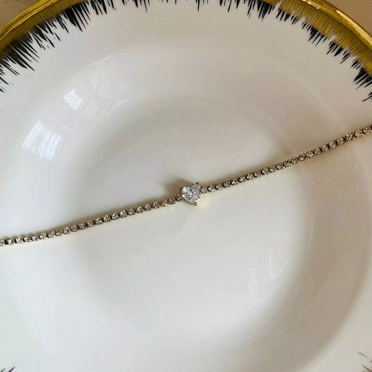Heart Tennis Bracelet- White
