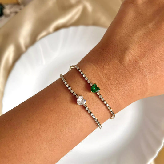 Heart Tennis Bracelet- Emerald