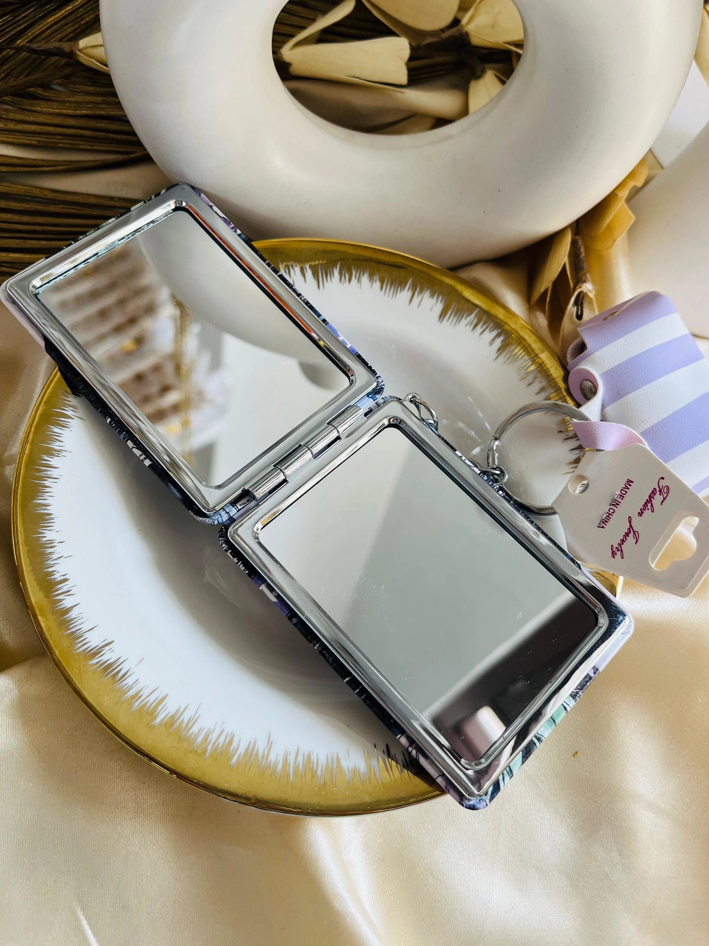 Double Mirror Diva Keychain with small pouch- Purple