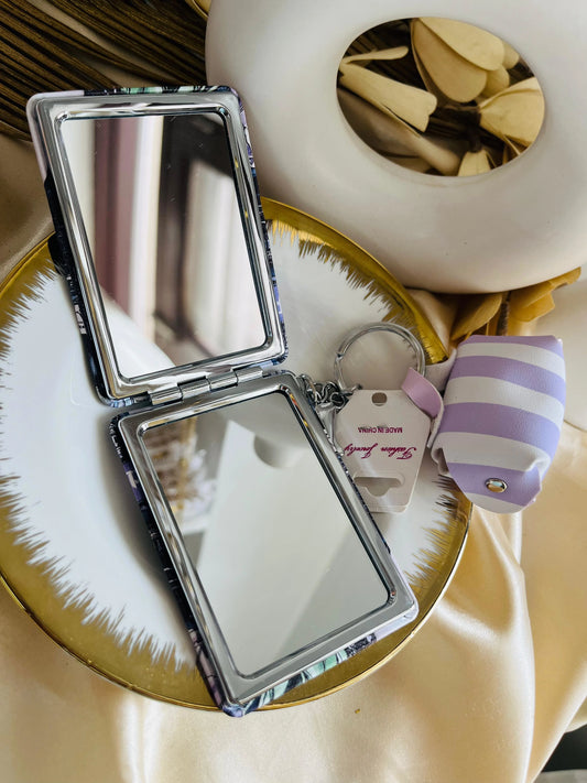 Double Mirror Diva Keychain with small pouch- Purple