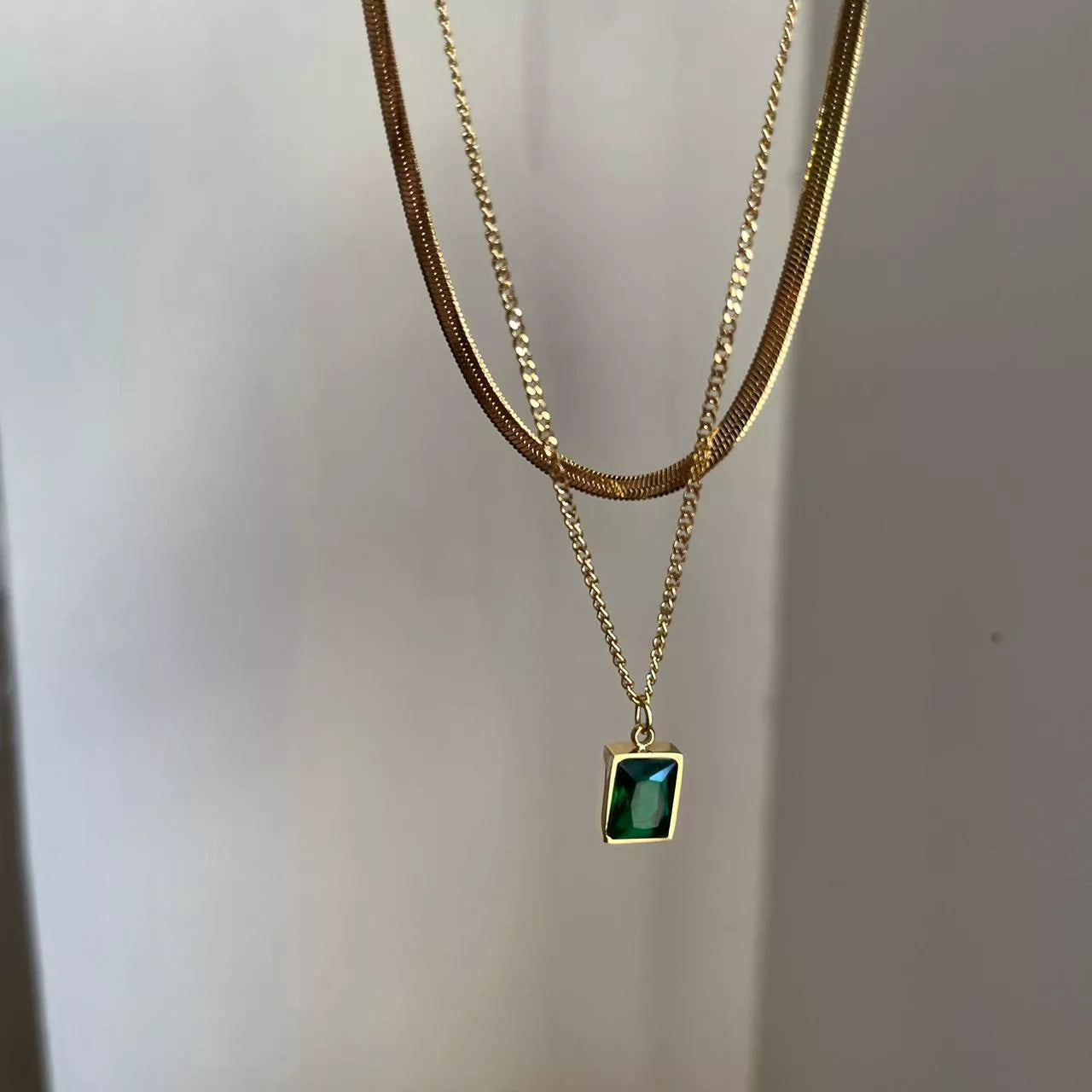 Layered Green Block Necklace