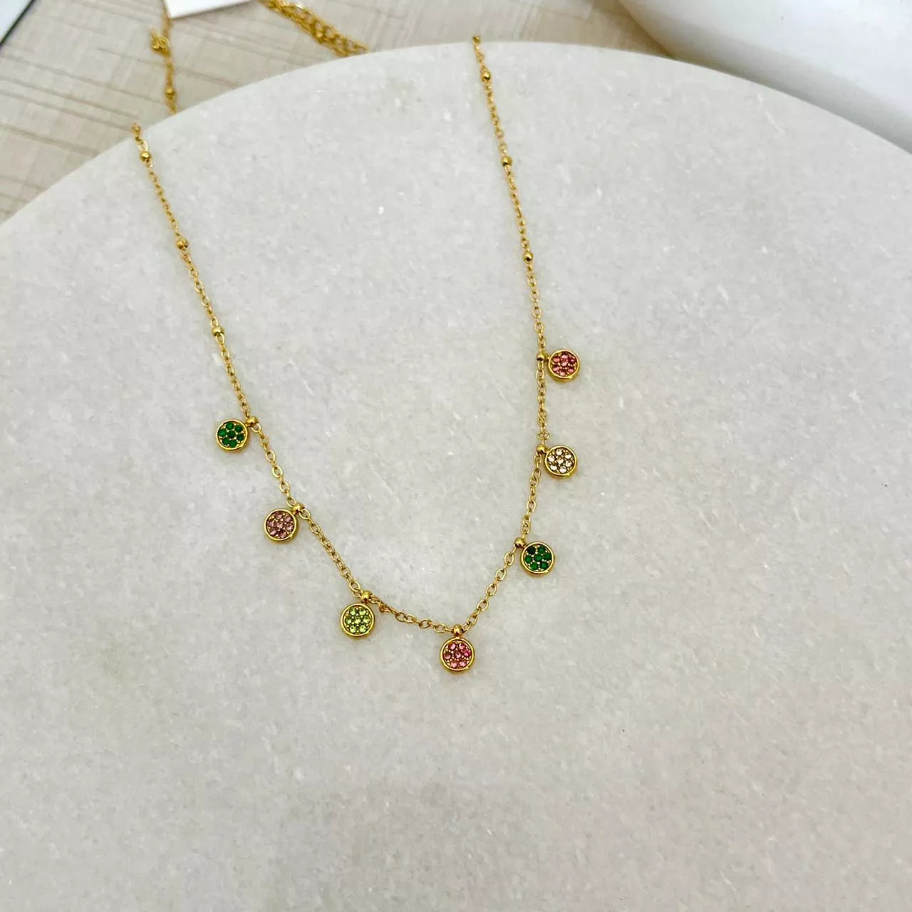 Studded Rounds Necklace - Multi colour