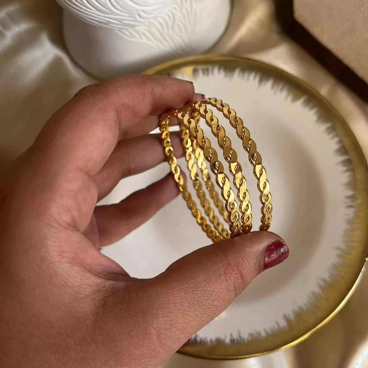 Chained Gold Bangle Set - Size 2’2