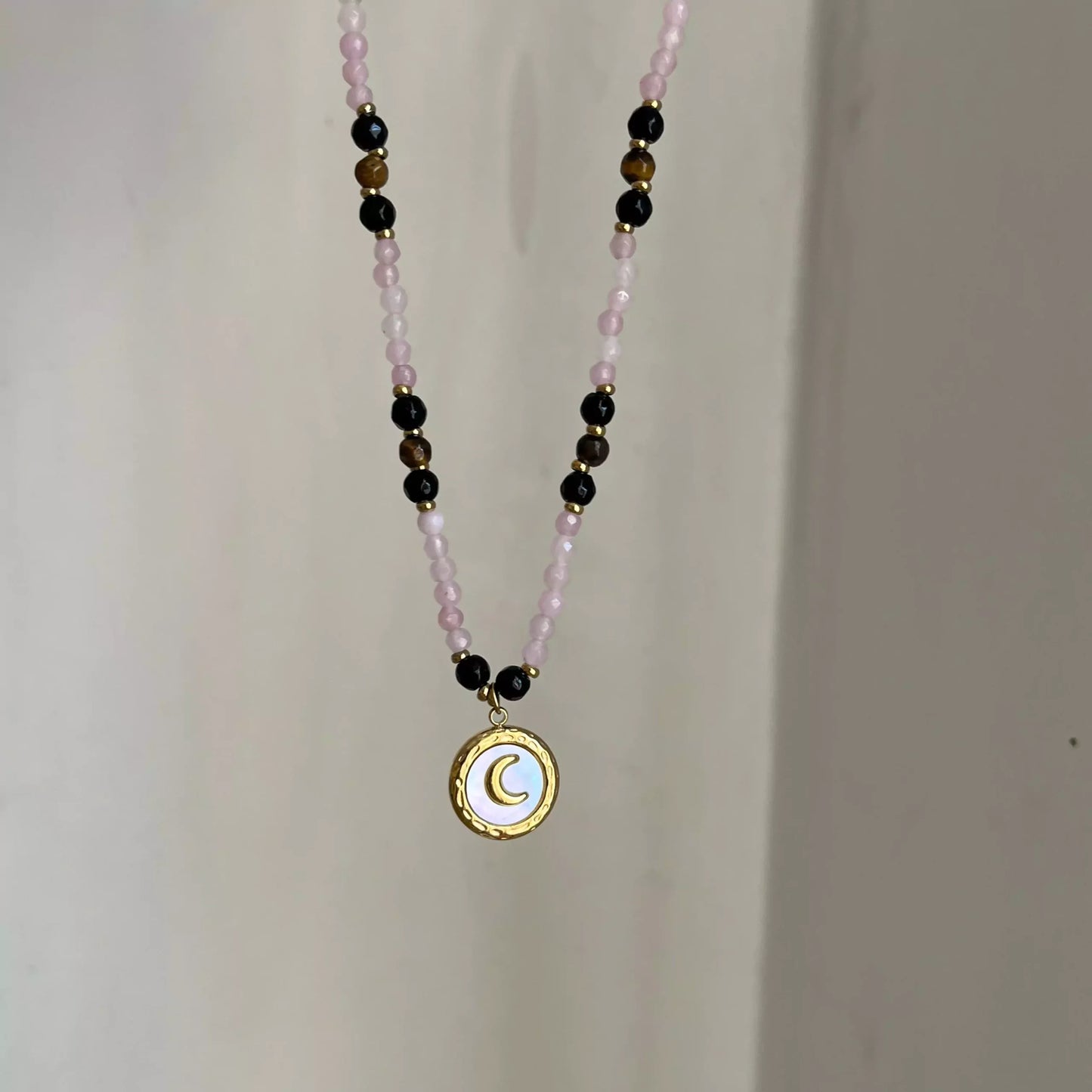 Moon Ship Pink Crystals Necklace
