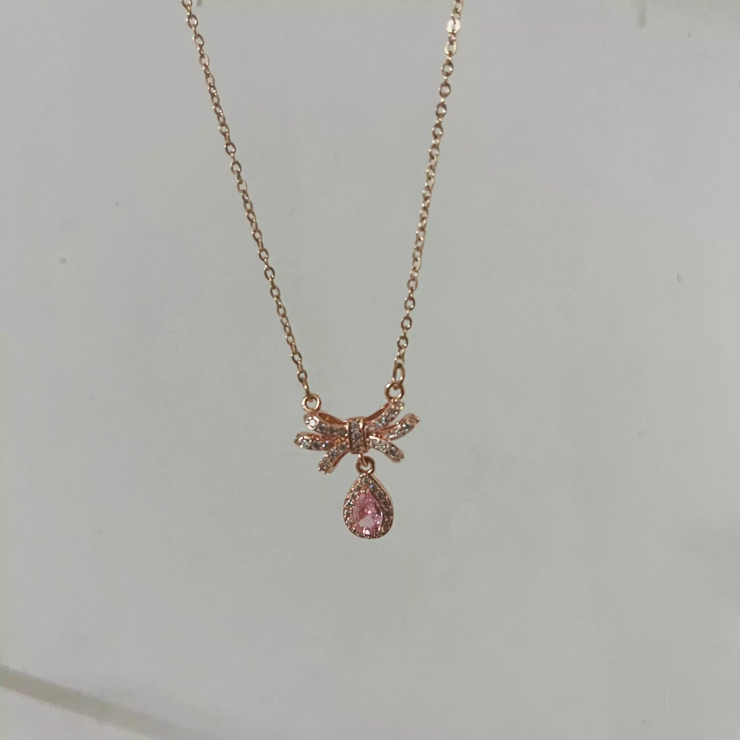 Bow Pink Drop Rosegold Necklace
