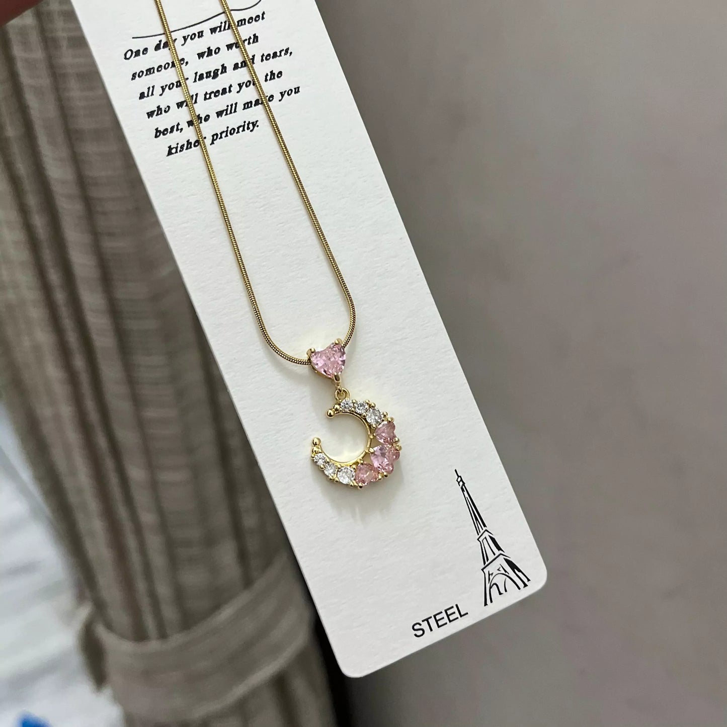 Pink Moon Heart Necklace