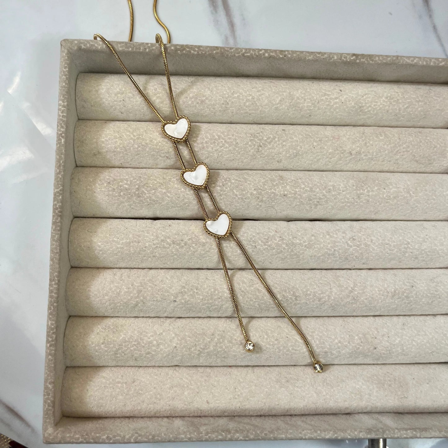 Triple Hearts White Necklace