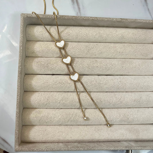 Triple Hearts White Necklace