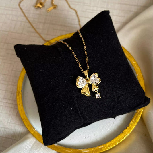 Bow Drop Necklace- White