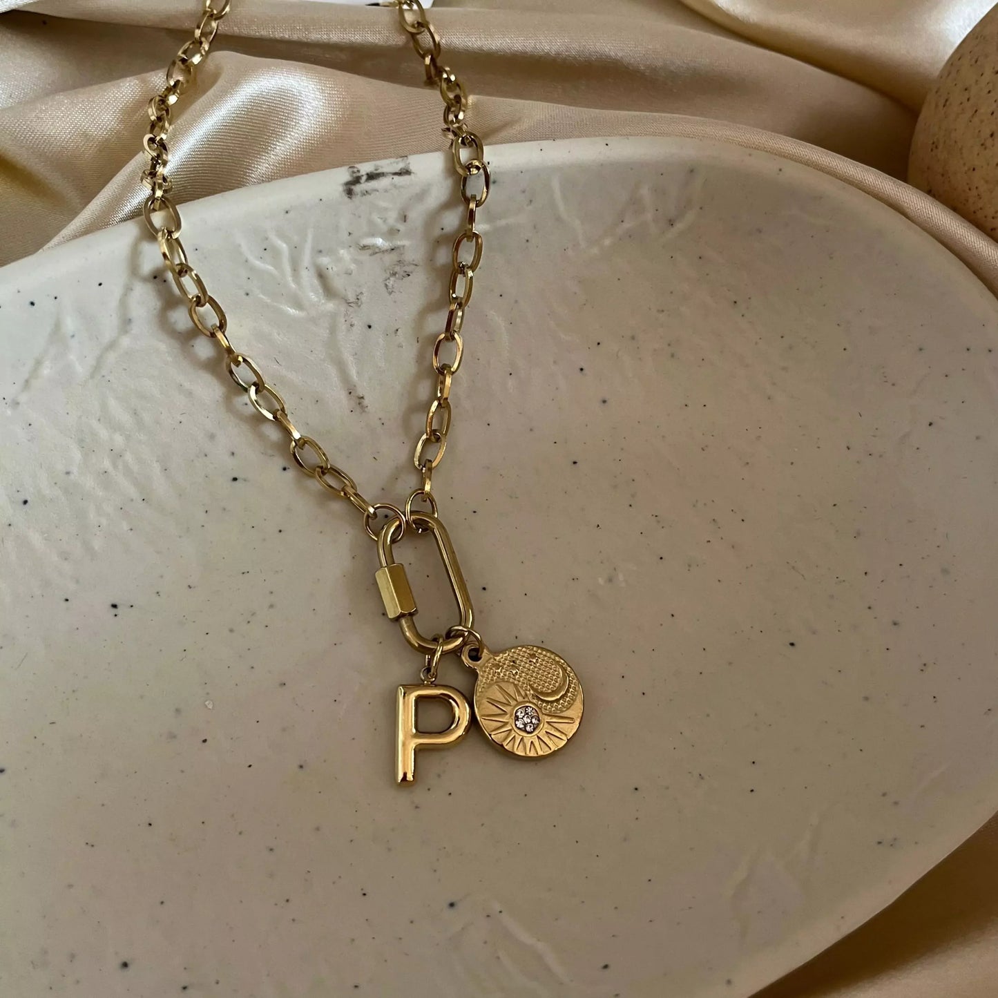 Multi Charms Necklace-14 (with Alphabet P)