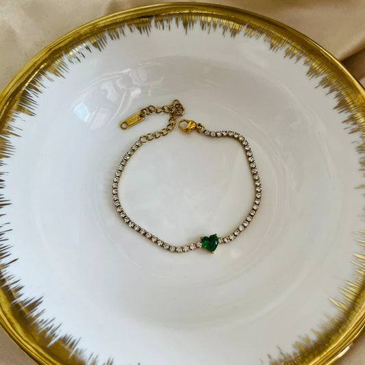 Heart Tennis Bracelet- Emerald