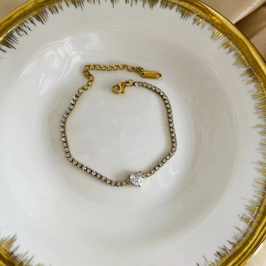 Heart Tennis Bracelet- White