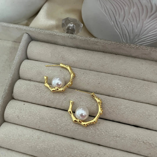 Studded Bamboo Pearl Earrings