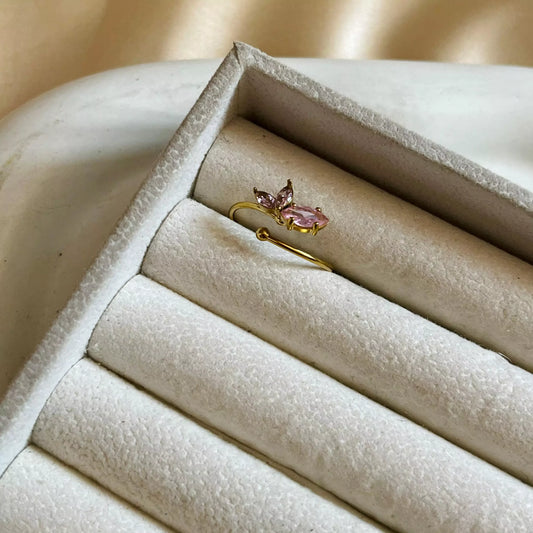 Tri Stones Bloom Ring - Pink