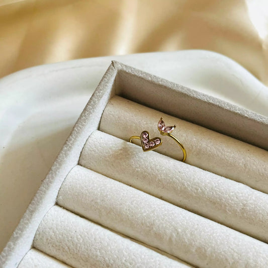 Heart Vee Ring- Pink