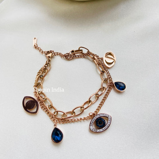 Statement Evileye Layered Bracelet- rosegold