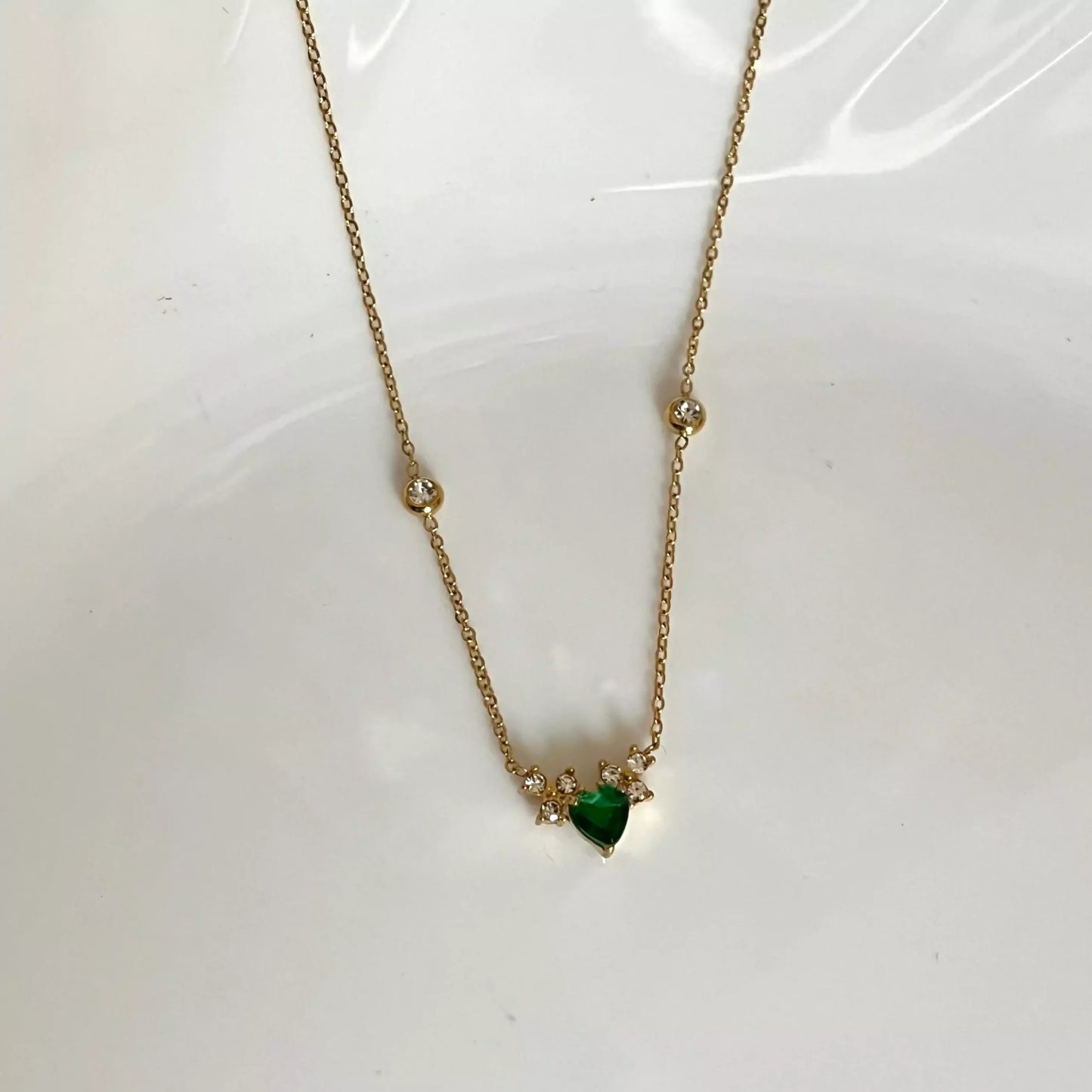 Emerald Heart with Crystals Necklace