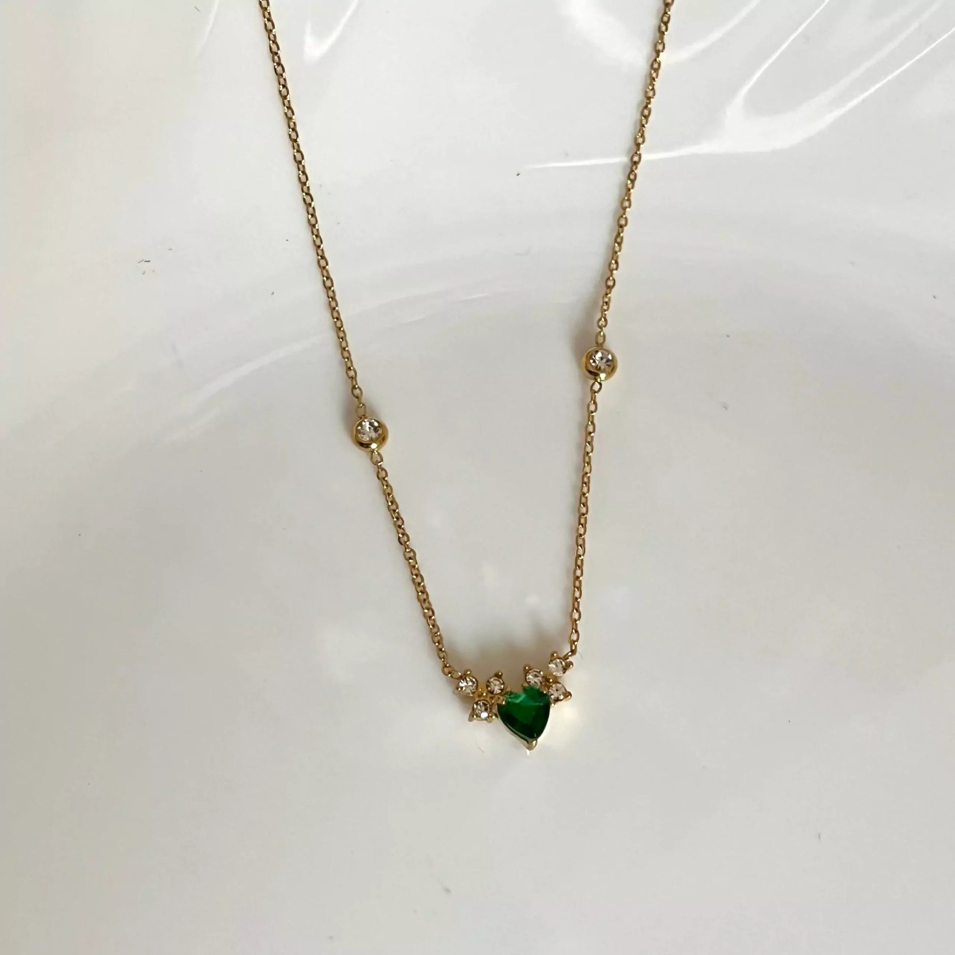 Emerald Heart with Crystals Necklace