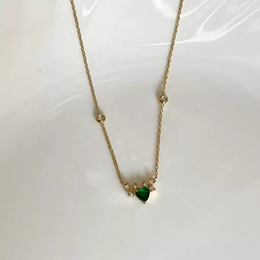 Emerald Heart with Crystals Necklace