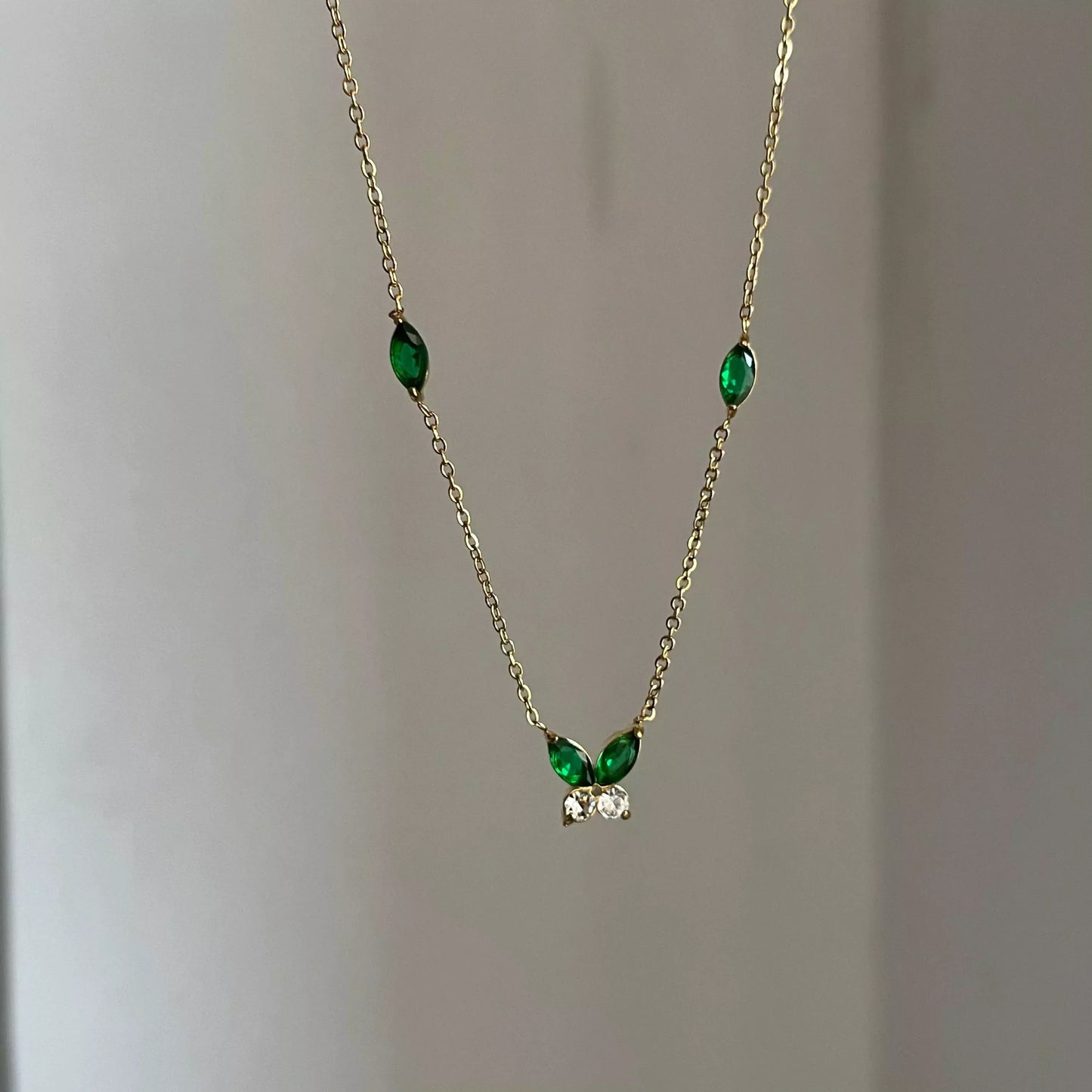 Emerald Crystal Butterfly Necklace