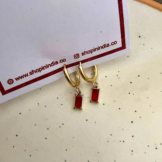 Mini Block Earrings - Red