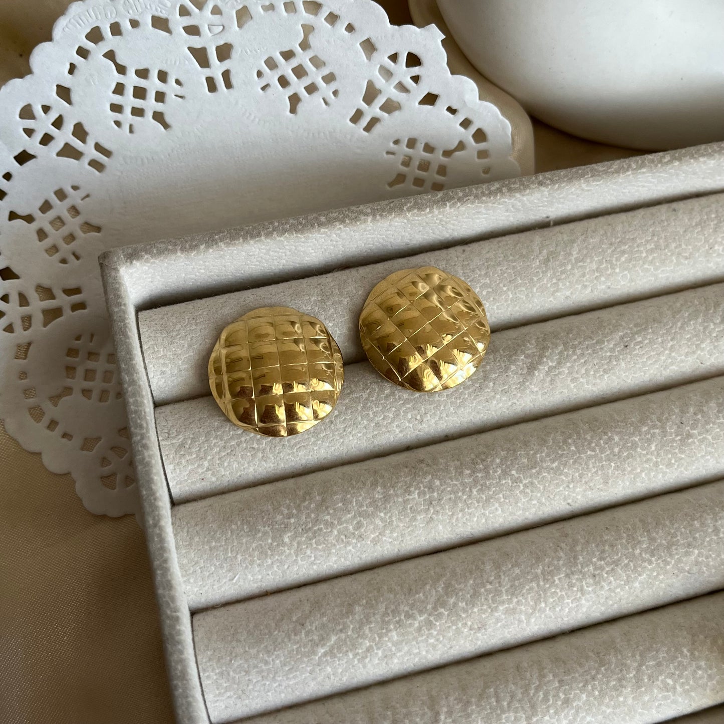 Round Checked Earrings