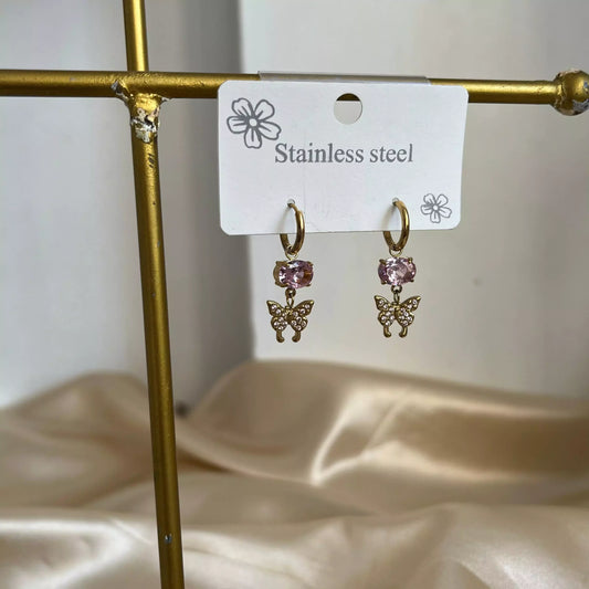 Butterfly Crystal Earrings- pink