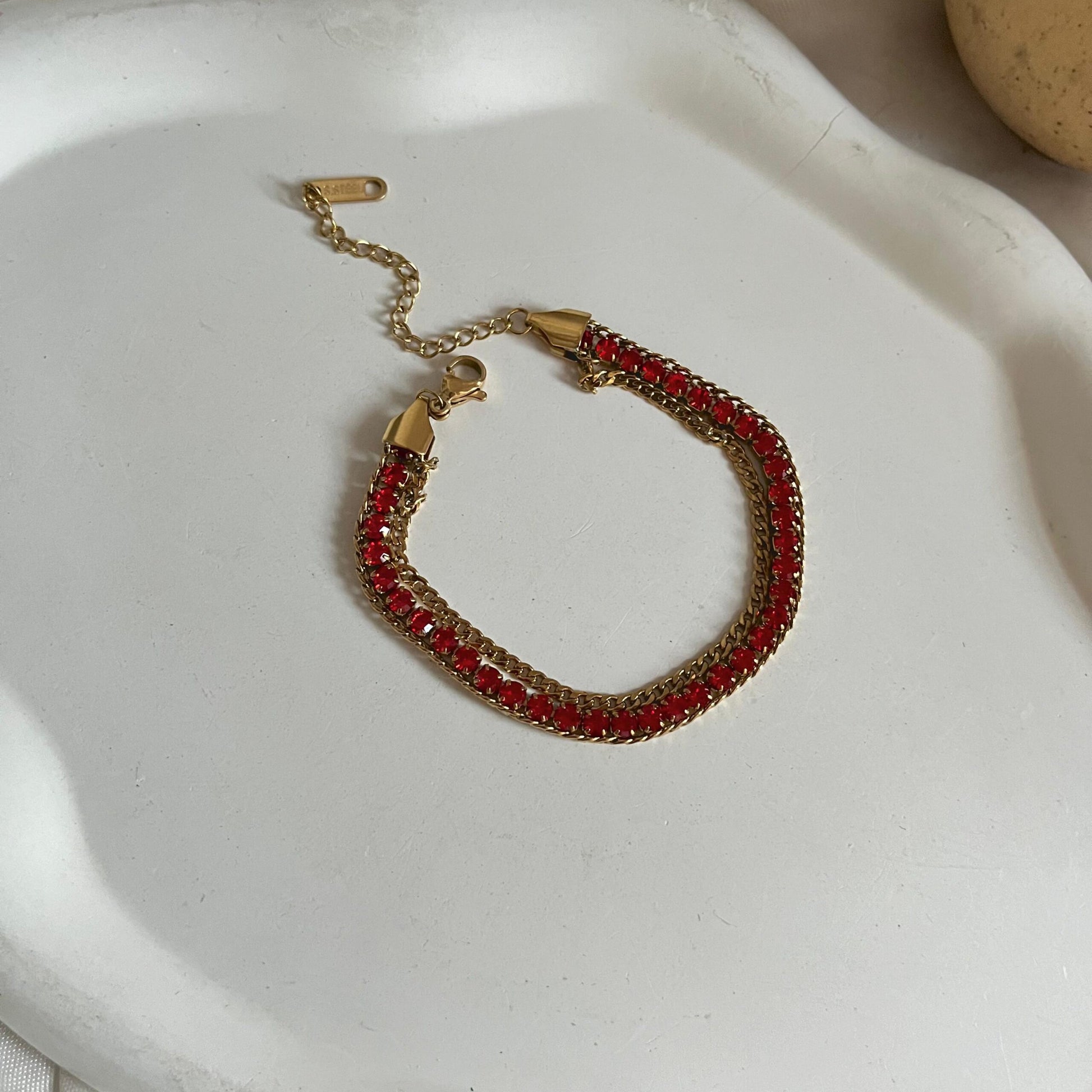 Lysa Chained Stones Bracelet - Red