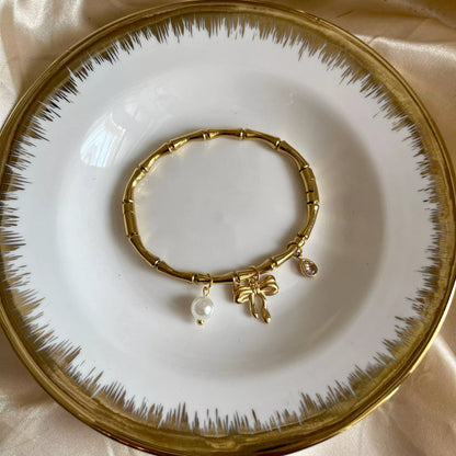 Bow Pearl Charms Bracelet