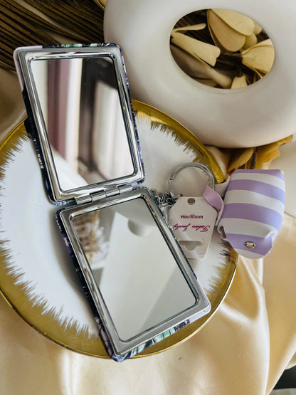 Double Mirror Diva Keychain with small pouch- Pink