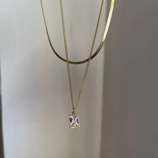 Layered Crystal Block Necklace