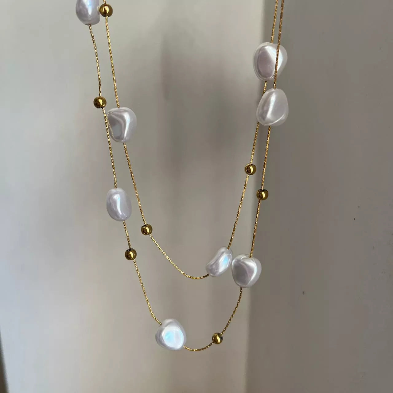 Flat Pearls Layered Necklace