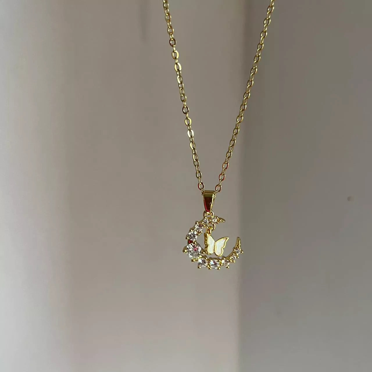 Butterfly Hanging Moon Necklace