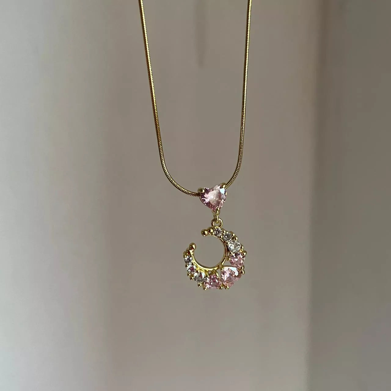 Pink Heart with Moon Necklace