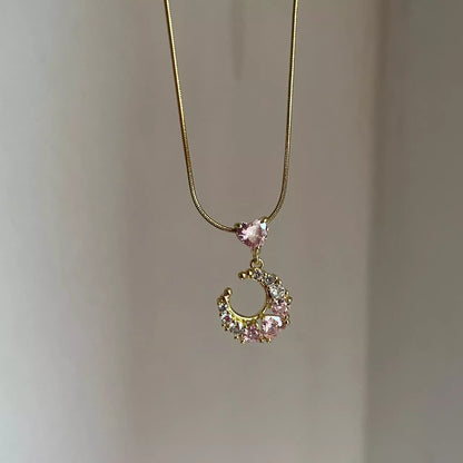 Pink Heart with Moon Necklace