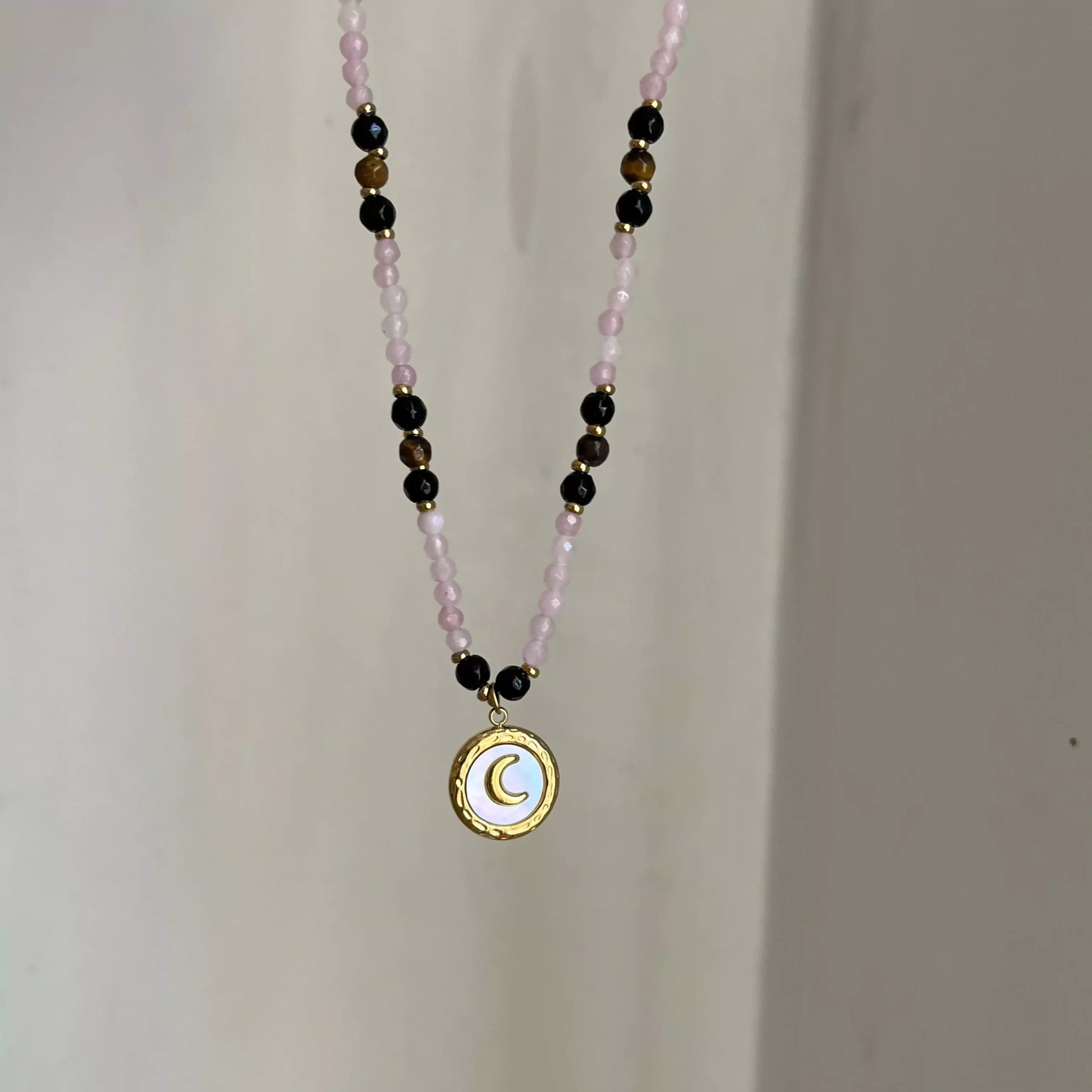 Moon Ship Pink Crystals Necklace