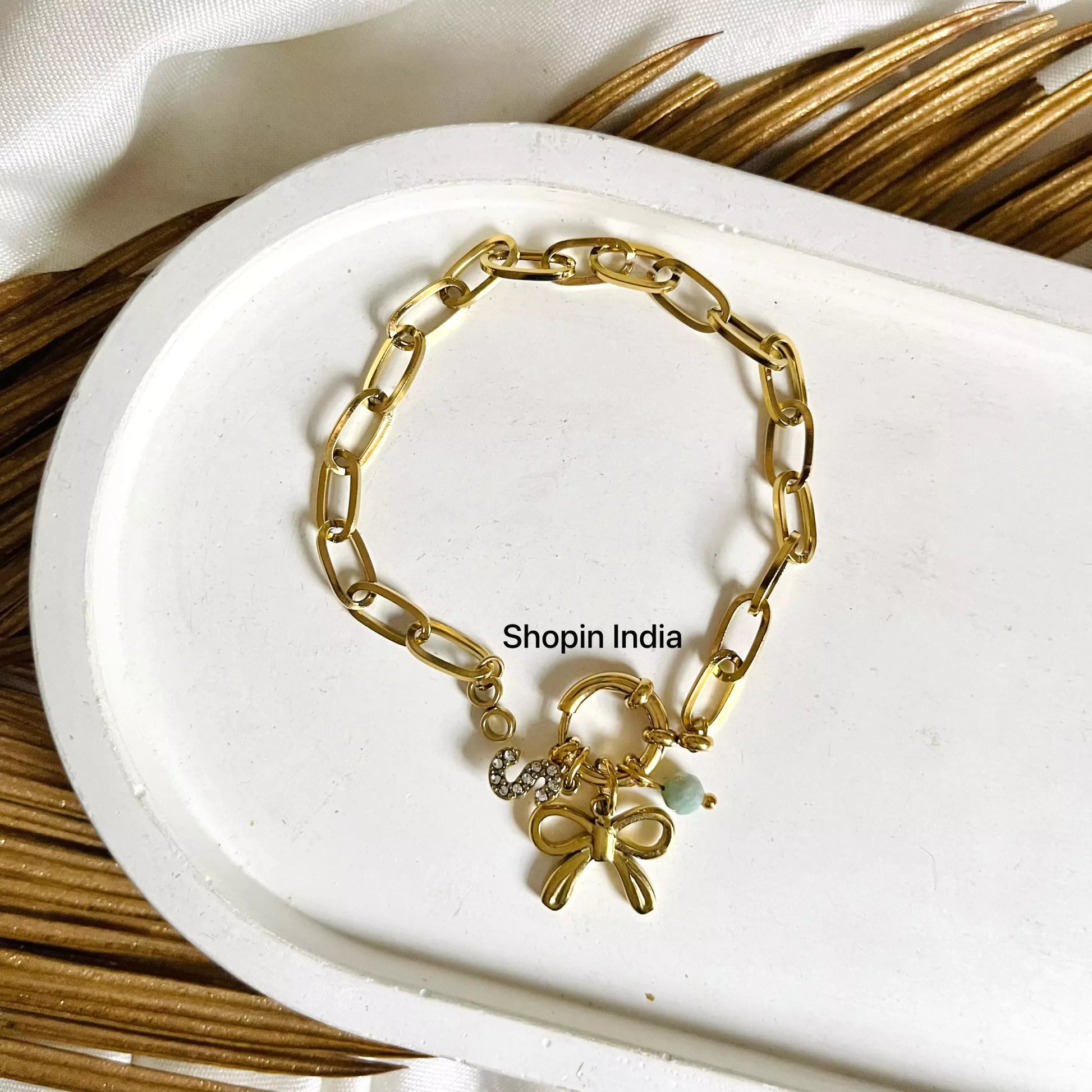 Bow Shea Bracelet with S alphabet