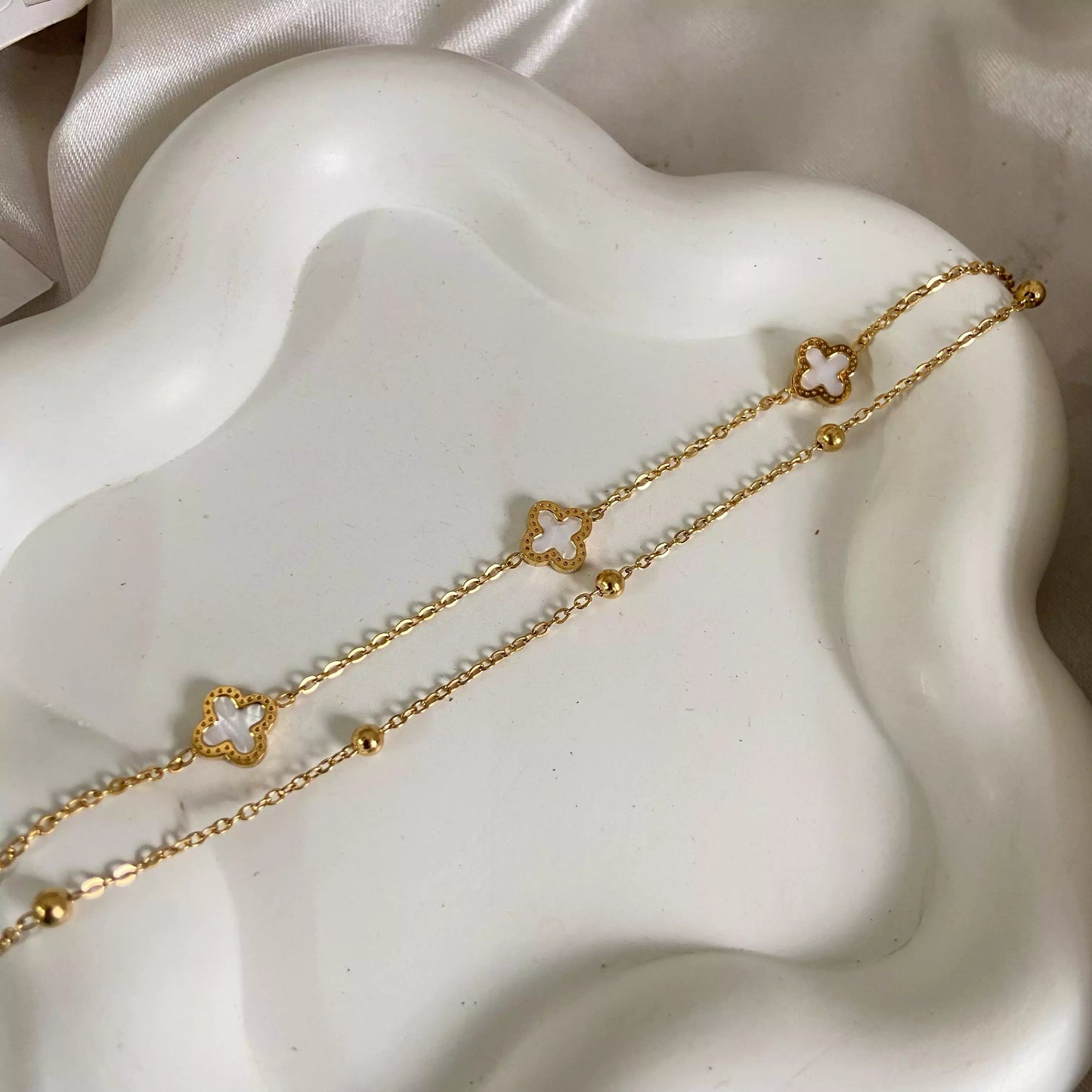 Clover White Layered Bracelet