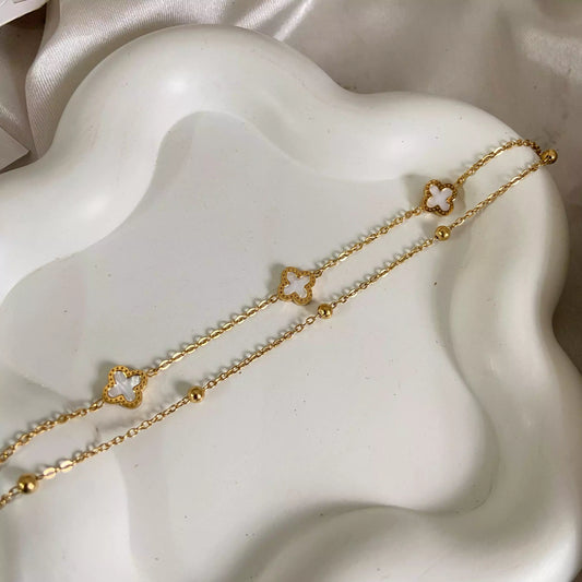 Clover White Layered Bracelet