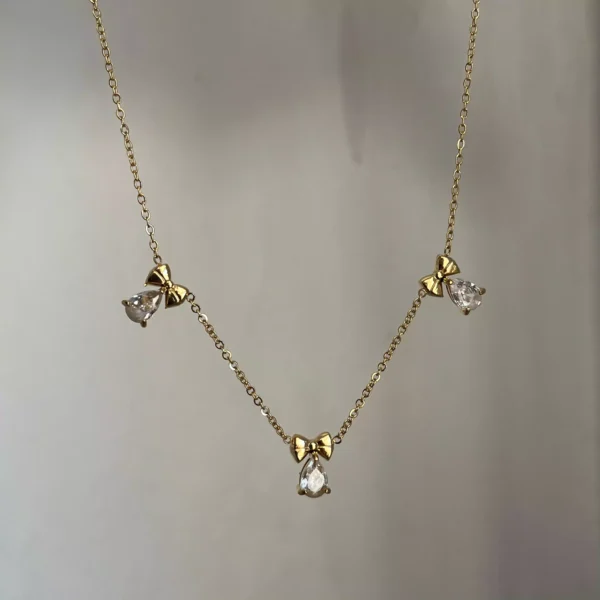 Bows Crystal Necklace - White