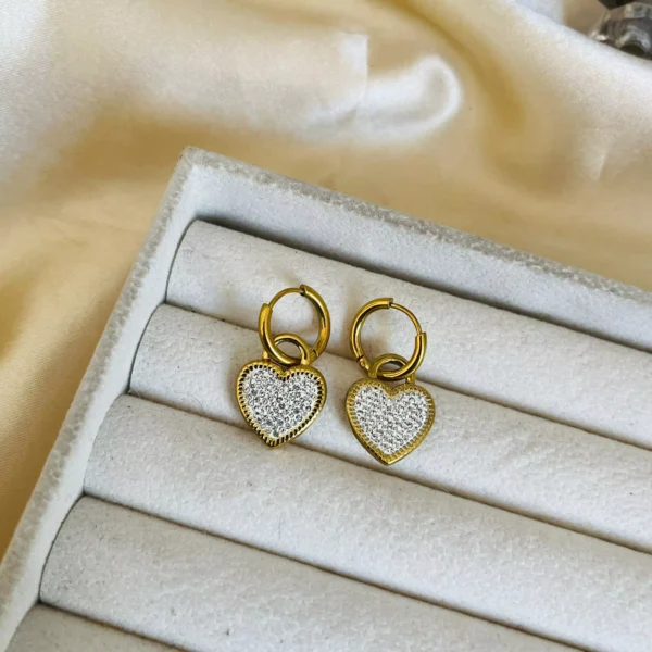 Reversible Heart Lock Earrings - White - Image 2