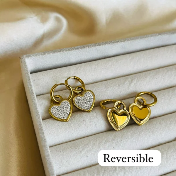 Reversible Heart Lock Earrings - White