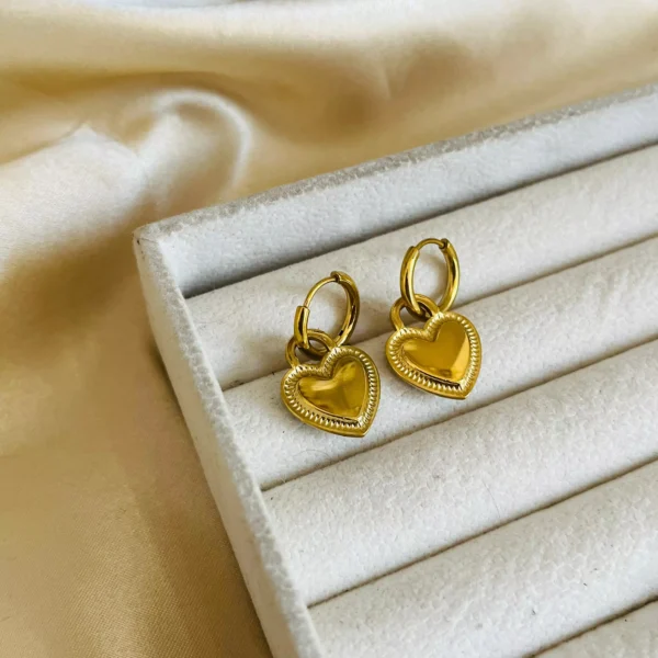 Reversible Heart Lock Earrings - White - Image 3