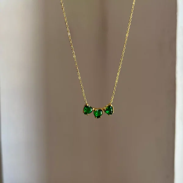 Tri Emerald Hearts Necklace