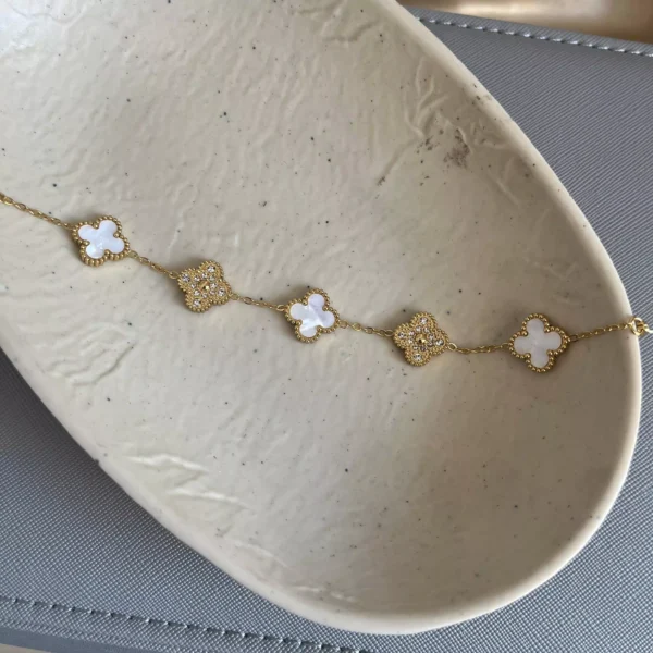 White Gold Studded Clover Bracelet - Image 2