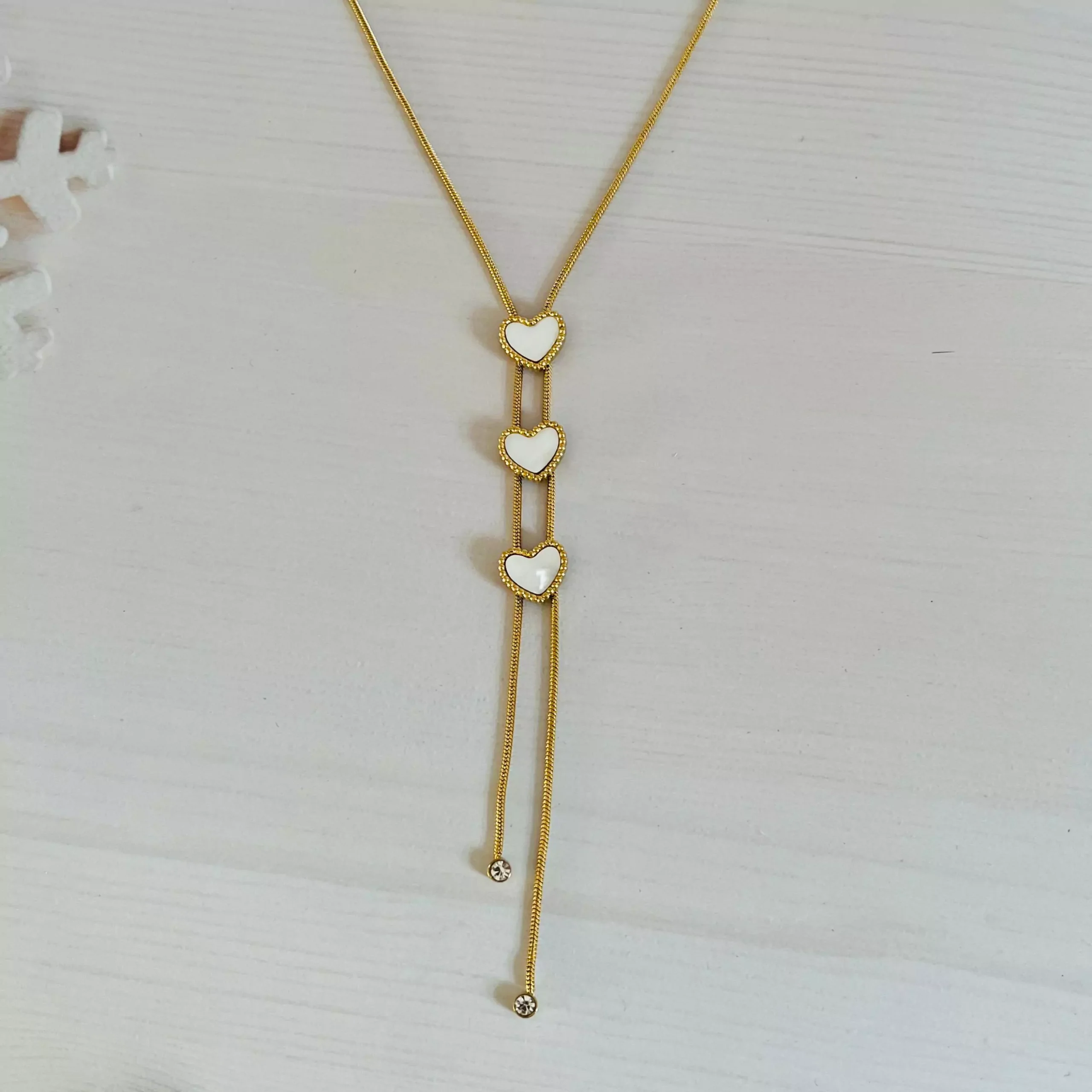 White Hearts Long Necklace