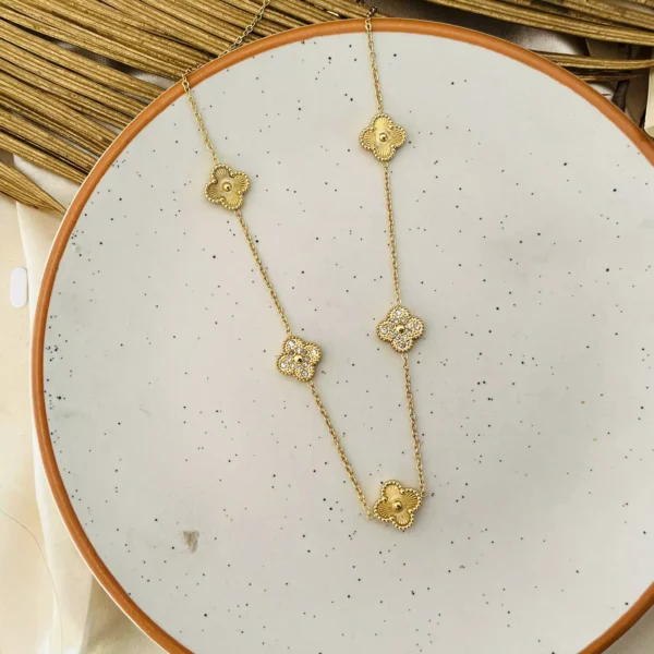 Golden Studded Clover Necklace - Image 3